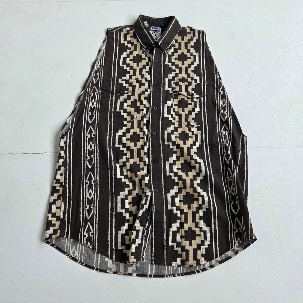 Brett Adam Roper Reworked Western Shirt XL Brown Tan Geometric Southwestern